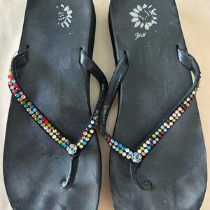 Yellow Box brand size 7.5 Black Sandals with Multicolor rhinestones